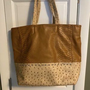 Big Buddha Purse Tote Ostrich Snakeskin Brown Tan EUC